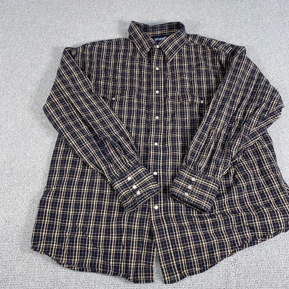 Wrangler Pearl Snap Shirt Mens XL Tan Long Sleeve Western Casual Workwear Cowboy